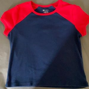 Red and blue, No Boundaries crop top shirt